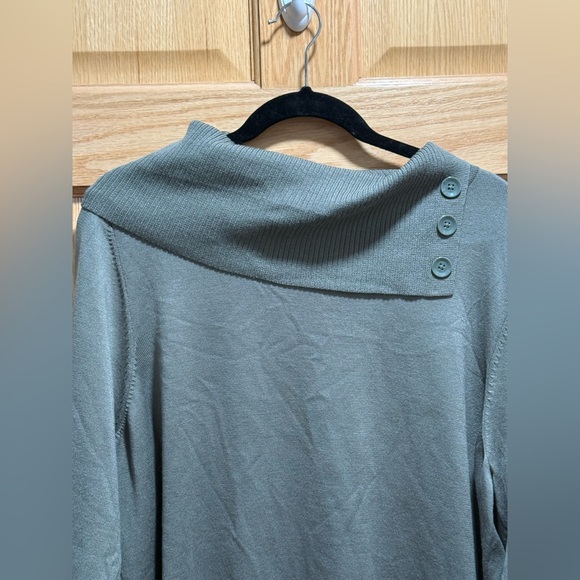 Cable & Gauge Asymmetrical Button Cowl Neck Tunic Sweater 2X NWT Green - Picture 3 of 8